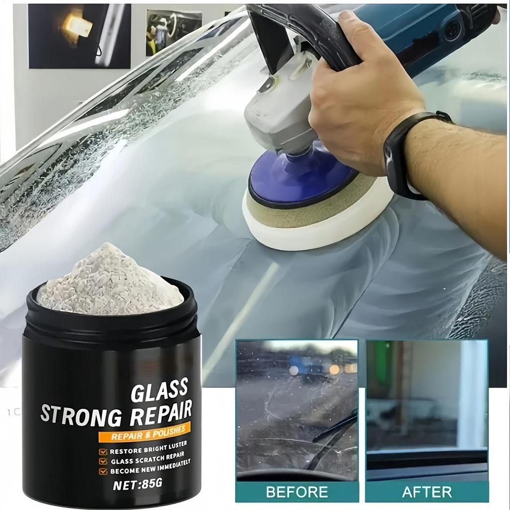 Auto Glass Cleaner 85g Powder Restorer with Sponge Car Window Oil Film Remover for Automotive Motorcycle Mirror Interior