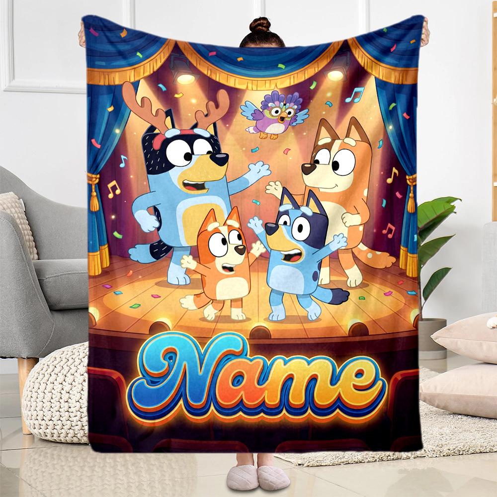 Bluey's Colorful Adventure Personalized Name Blanket Cozy Personalized Blanket Soft & Cozy Versatile for Nap Couch Picnics Chair