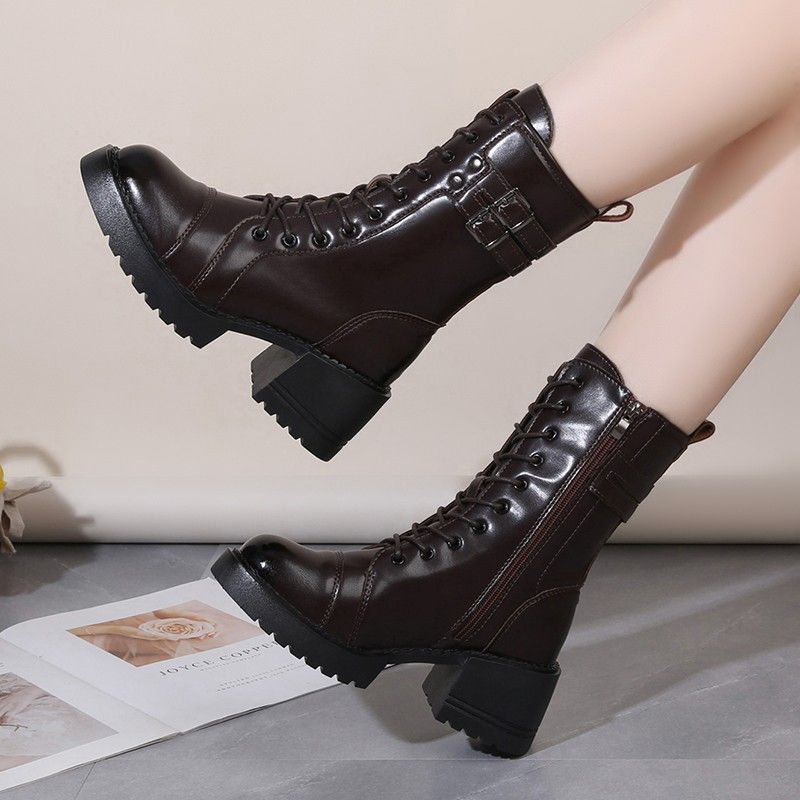 2025 New Models, Absolutely Pure, Thick-soled Martin Boots for Women, British Style Autumn Velvet Knight Boots, Single Boots, Straps, Short Boots 