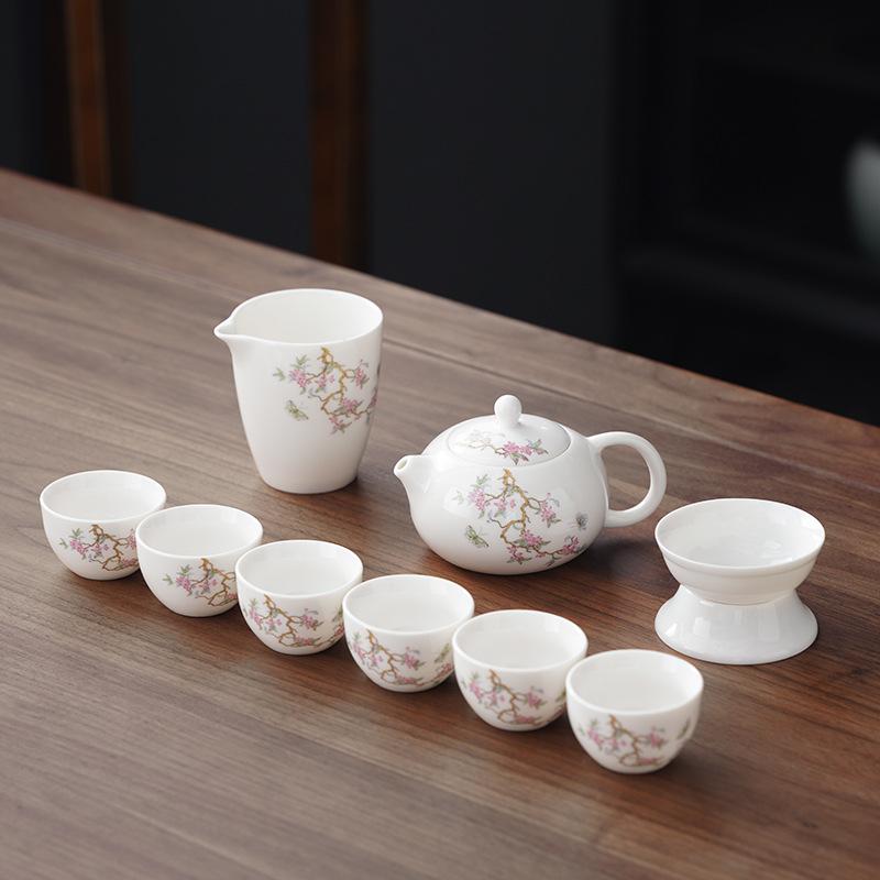 Light Luxury High-grade Suet Jade Dehua Tea Set with Tea Tray Home Office Chinese Wisteria Tea Ware Company Can