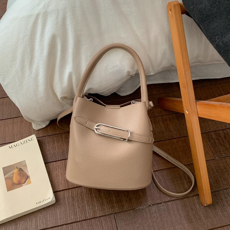 Litchi-pattern Handbag - Soft Leather Bucket Bag - Versatile Commuter Crossbody Bag