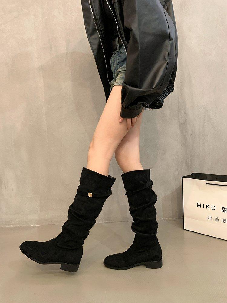 French Apricot Suede Piled Boots Women's Shoes 2025 New Spring and Autumn Winter Long Boots High Heel Khaki