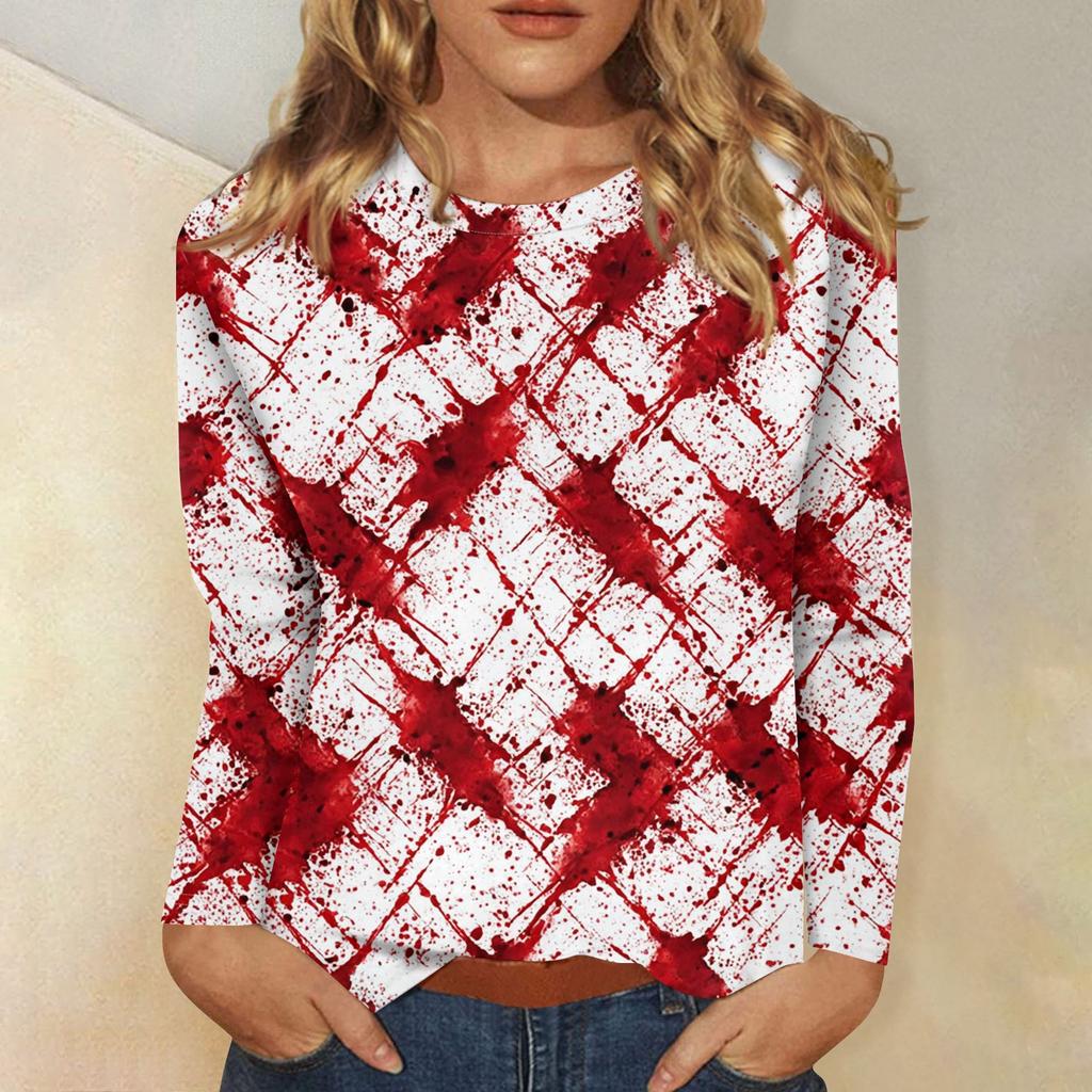 Women's Fashion Casual Halloween Printed Round Neck Long Sleeve Pullover Top