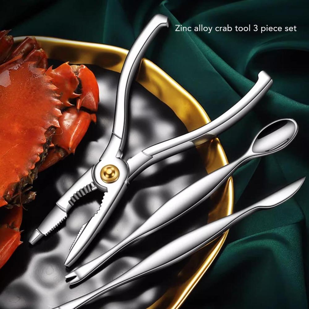 3-Piece Set Ergonomic Handle Crab Cracker Stainless Steel Lobster Cracker Seafood Tools Set  Nut