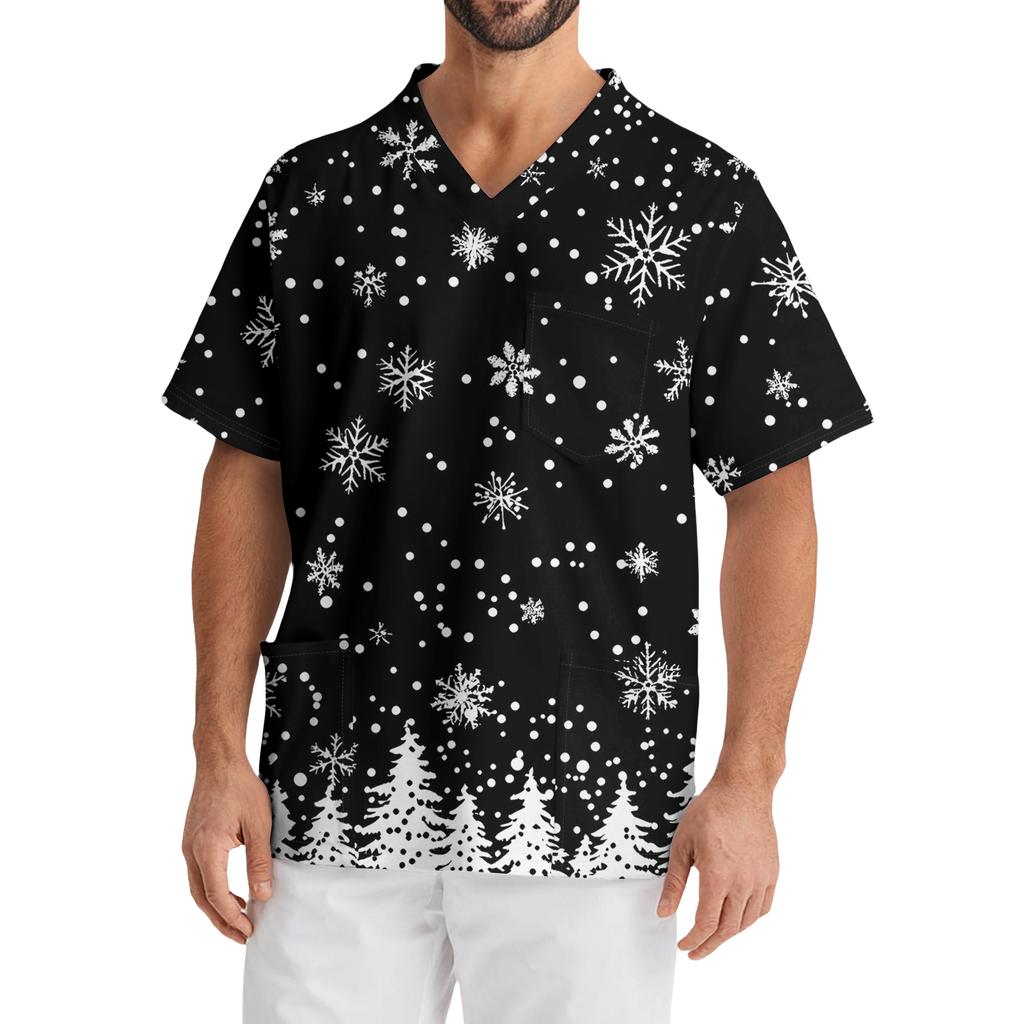 Men's Casual Short-Sleeved V-Neck Printed Front Pocket Top