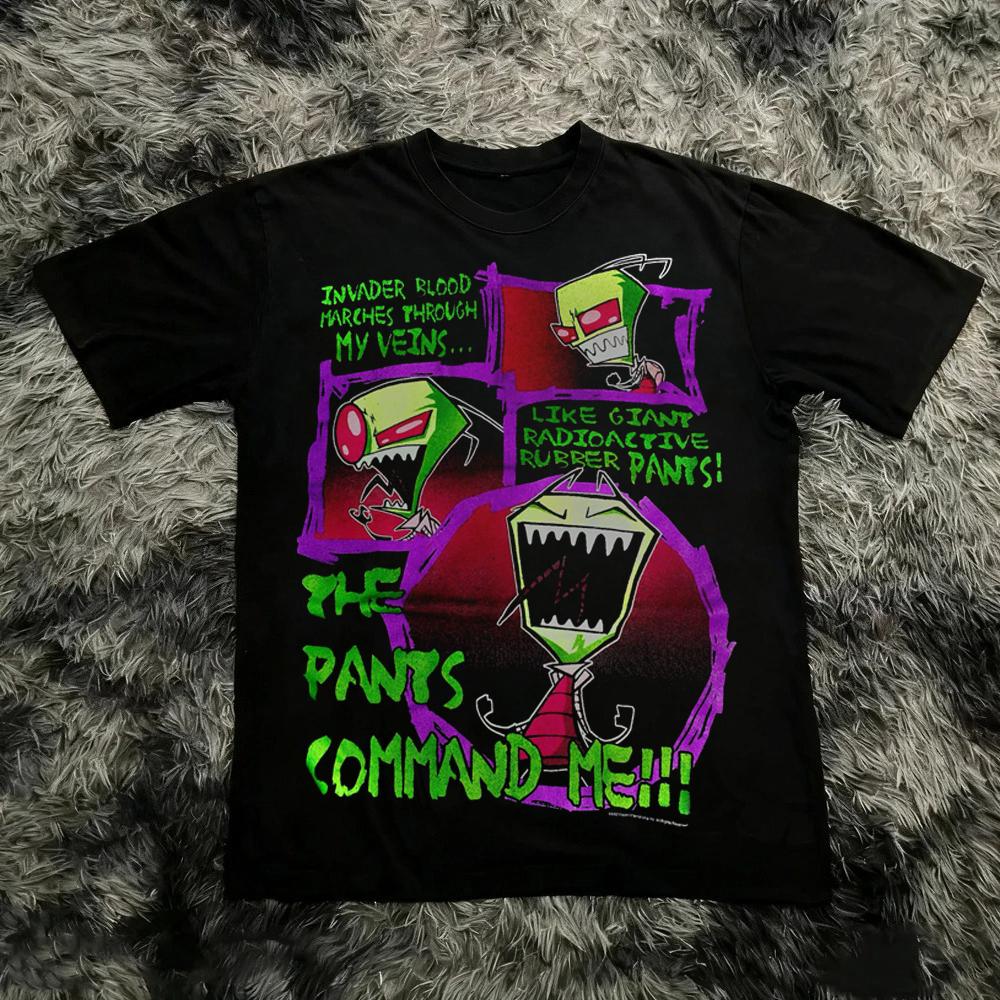 Vintage Invader Zim Cartoon Print Kurzarm T-Shirt Retro Unisex Grafik-T-Shirt 90er Jahre Nostalgie Sommer Streetwear Y2K T-Shirt Top