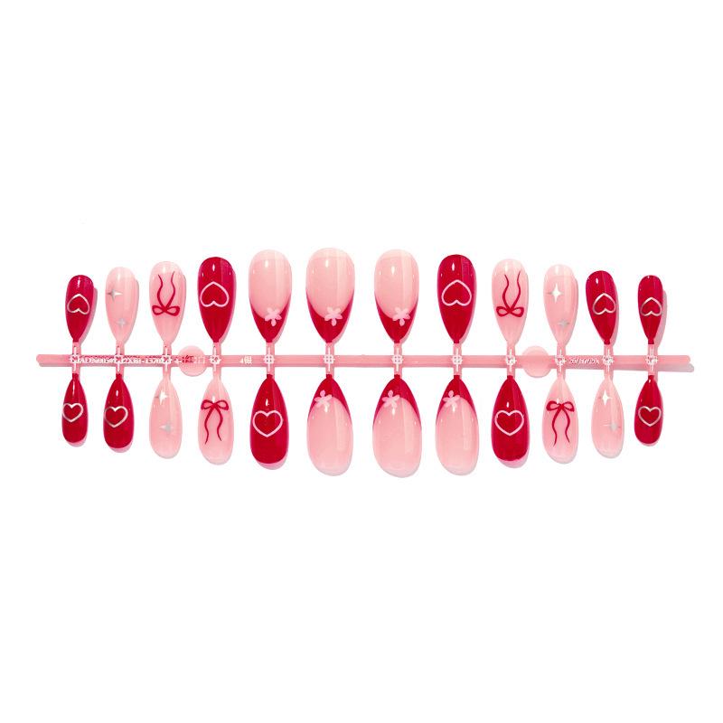 Valentine s Day Red & Pink Heart Almond Nails with Bow & Star Design