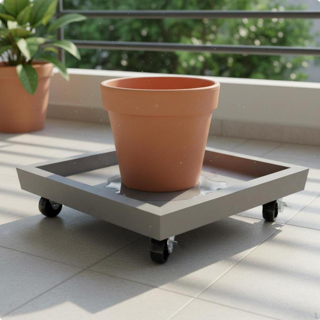 Square Planter Tray Faux Cement Finish Rolling Garden 360Degree Rotating Casters