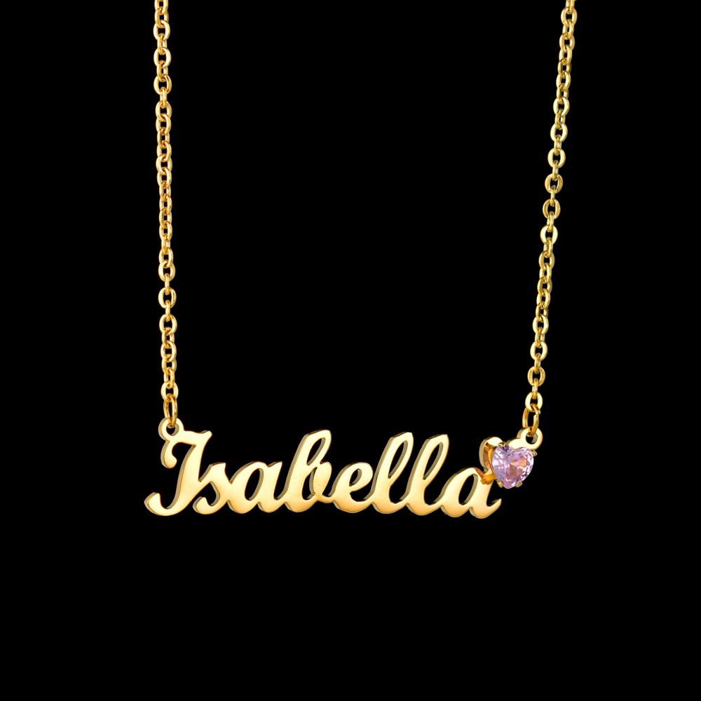 Atoztide Custom Personalized Birthday Stone Necklaces Stainless Steel Name Gold Color Necklace Jewelry Chain Pendant for Women