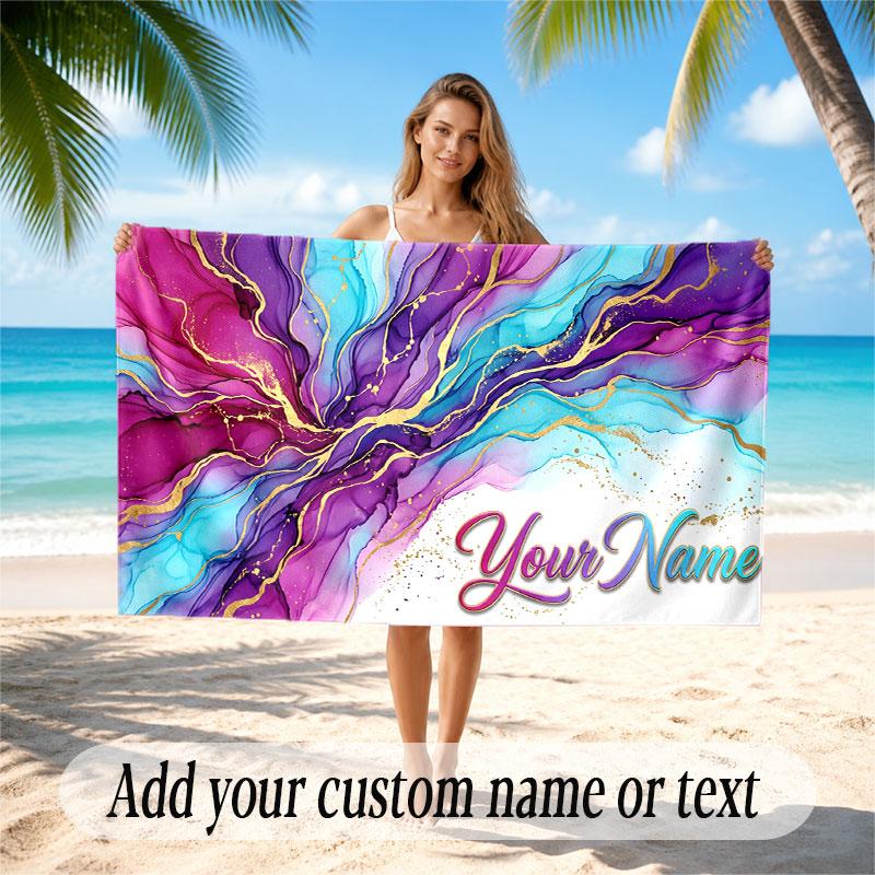 Abstract Geometric Theme Soft Beach Towel Personalized Custom Name Text Towel Portable for Beach Pool Travel