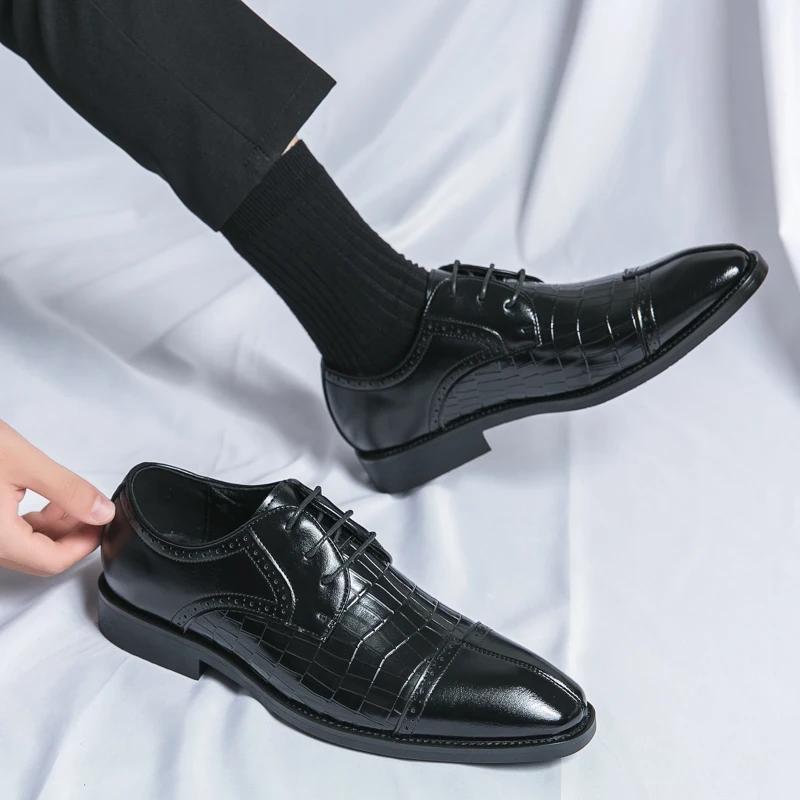 Men Derby Shoes Lace-up Business Men Shoes Black Brown Pu Shoes for Men with  Size 38-48 Mens Dress