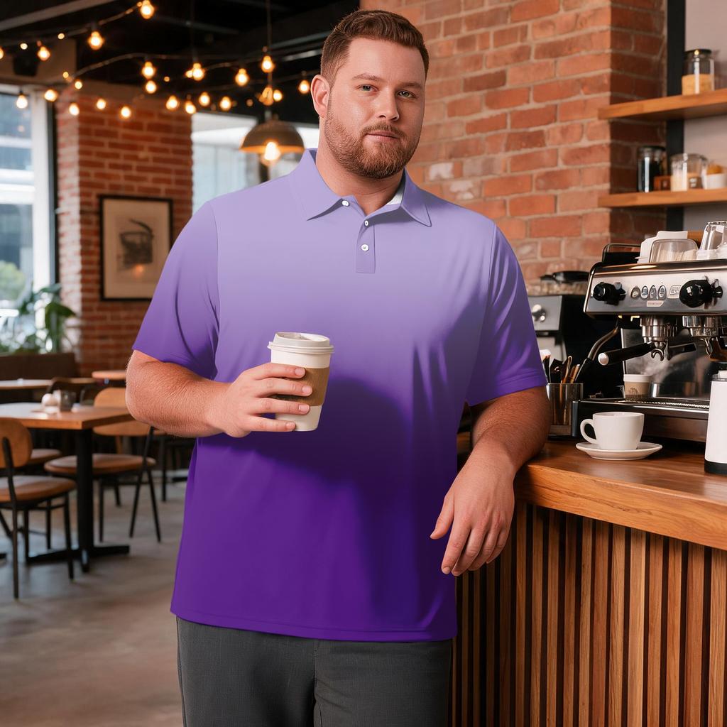 Men's Plus Size Gradient Print Polo Shirt Short Sleeve Collared Breathable Top Suitable for Casual and Work Wear