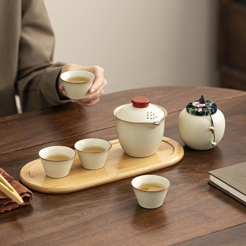 Ru Kiln Travel Kuaike Cup Kung Fu Tea Set Portable Travel Bag Company Annual Meeting Business Gifts Teapot