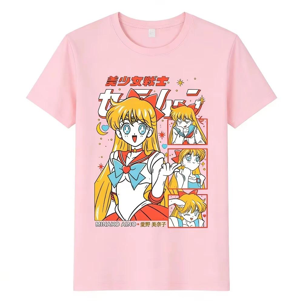 Sailor Moon Tsukino Usagi Unisex Pure Cotton T-shirt 2026 Summer Hot Anime Print Loose Casual Parent-child Short Sleeved Top