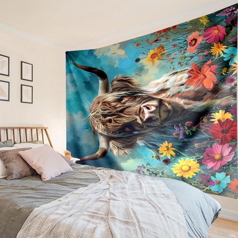 Cow In Flower Field Tapestry Room Decoration Wall Hanging for Living Room Bedroom, Dormitory, Birthday and Christmas Gifts