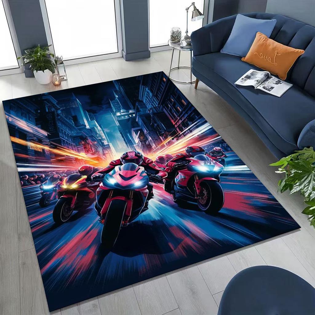 Alfombra Decorativa Personalizada para Motociclista, Motocicleta, Arte, para Dormitorio, Sala de Estar, Sofá, Felpudo de Entrada del Hogar, Alfombra de Piso Grande Antideslizante para Niños