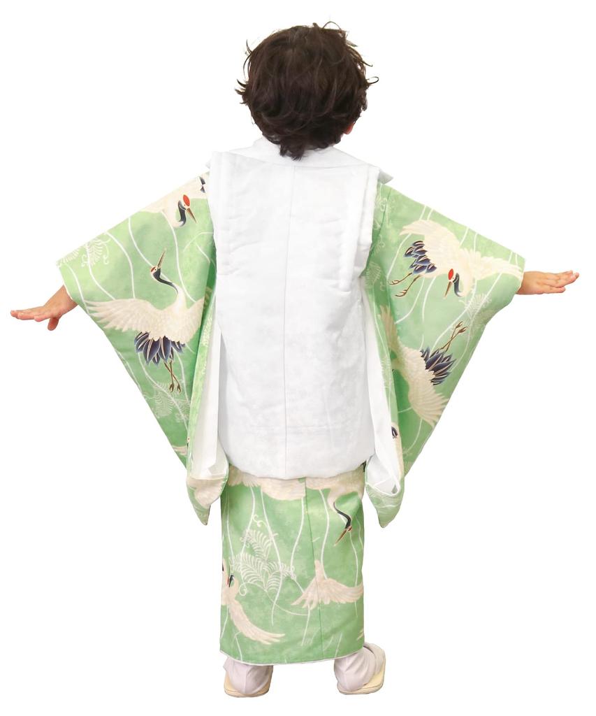 Shichigosan Kimono Set for Boys Years Includes Hifu Green [KYOETSU] (3 Old), (Clothing Cloth) (6. Cranes, 90-100cm)