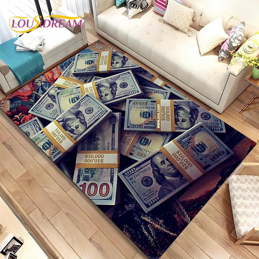 אשליה תלת מימדית דולר אירו כסף דפוס שטח שטיח, שטיח שטיח לבית סלון חדר שינה ספה דקור שטיח לדלת, מחצלת רצפה מונעת החלקה