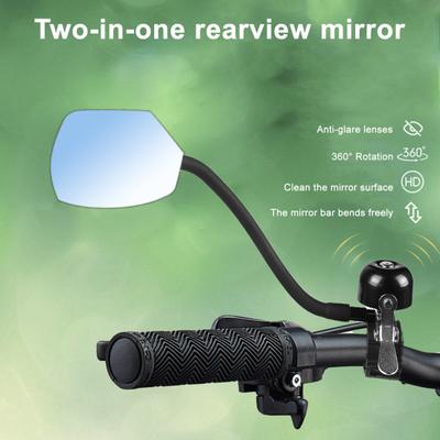 2-In-1 Bicycle Rearview Mirror with Bell 360 Degrees Adjustable MTB Road Mountain Bike Rearview Mirror High Decibel Alarm Bell Bike Accessories
