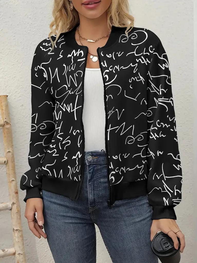 European and American Spring New American Retro Line Printing Jacket Zipper Jacket Temperament Commuter Women's Baseball Jersey MD3
