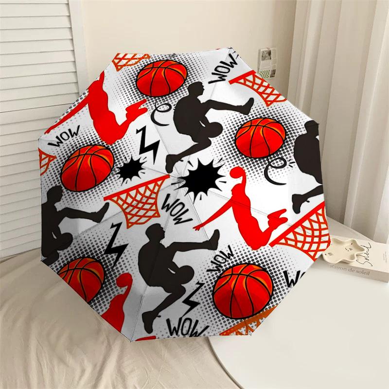 

1PC Basketball HoopAutomatic Open/Close Umbrella with Windproof, 8-Rib Sturdy Canopy, Durable Ribs, Fashionable Design, Outdoor Accessory, Fun Prin, H