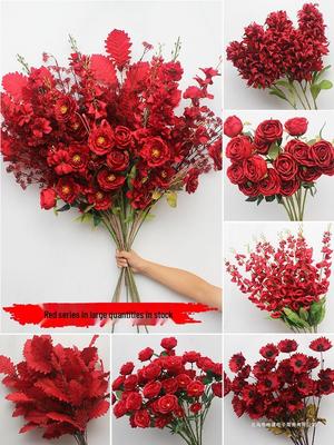 Branch-Style Burgundy Floral Arrangement: Red-Toned Artificial Flowers for Wedding Décor