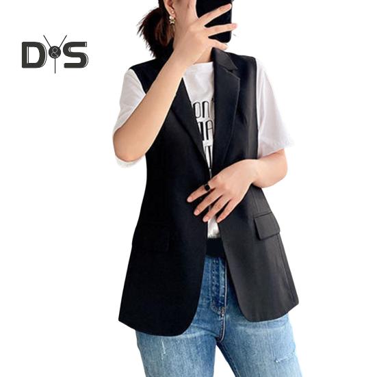 

Женский деловой жилет с отложным воротником, застежкой на одну пуговицу, без рукавов, средней длины, формальный офисный наряд, однотонный кардиган, жилет, наряд для рабочего места M чёрный