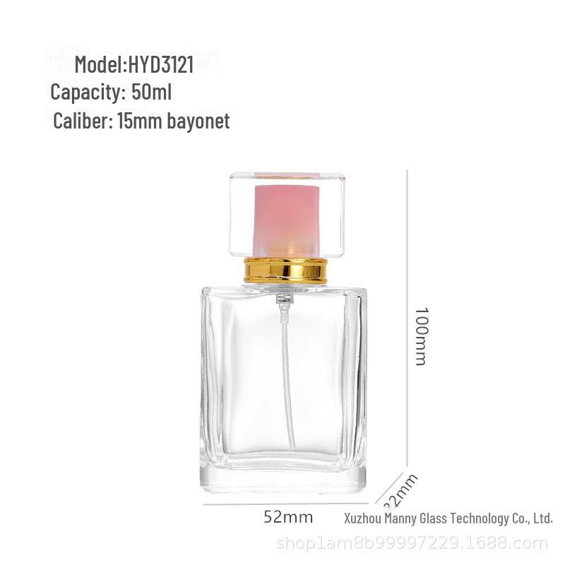 Square Transparent Glass Perfume Bottle - 25ml/50ml Spray & Water Replenishment