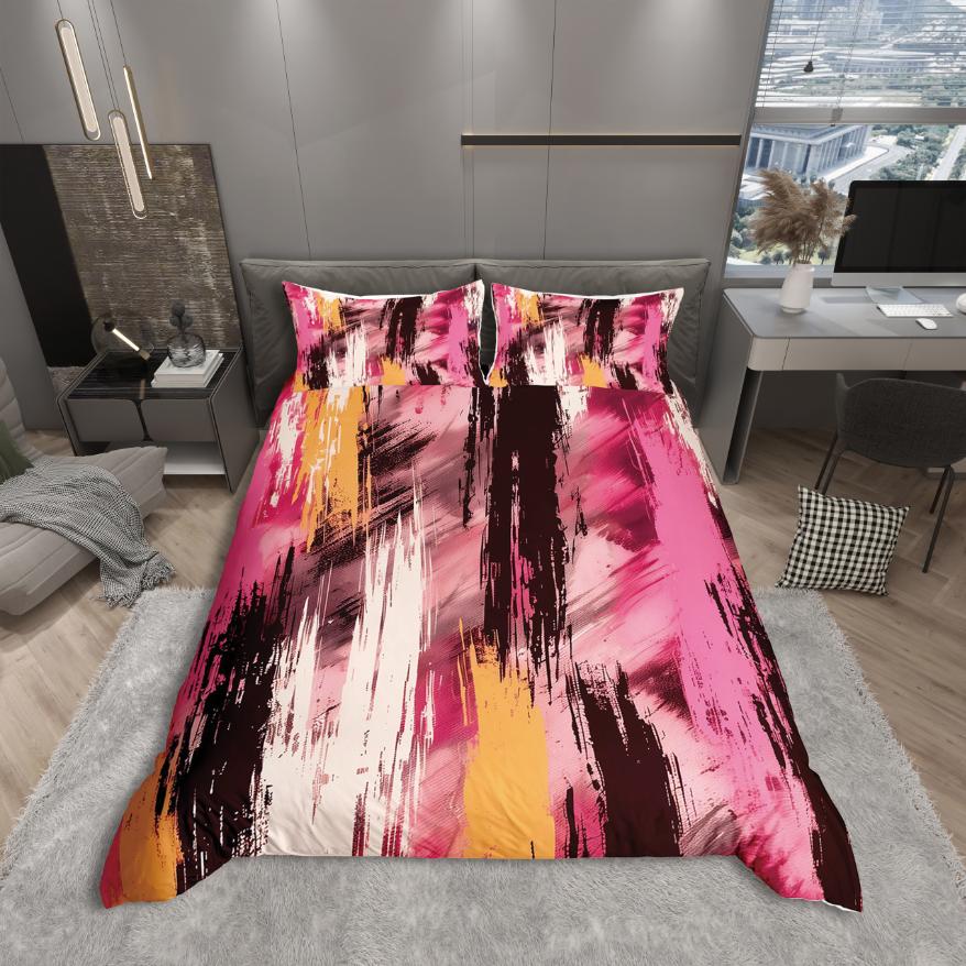 Comforter Homewish Modern Abstract Art Pink Orange Stripes Geometric Bedding Set Oil Printing Reversible Decor