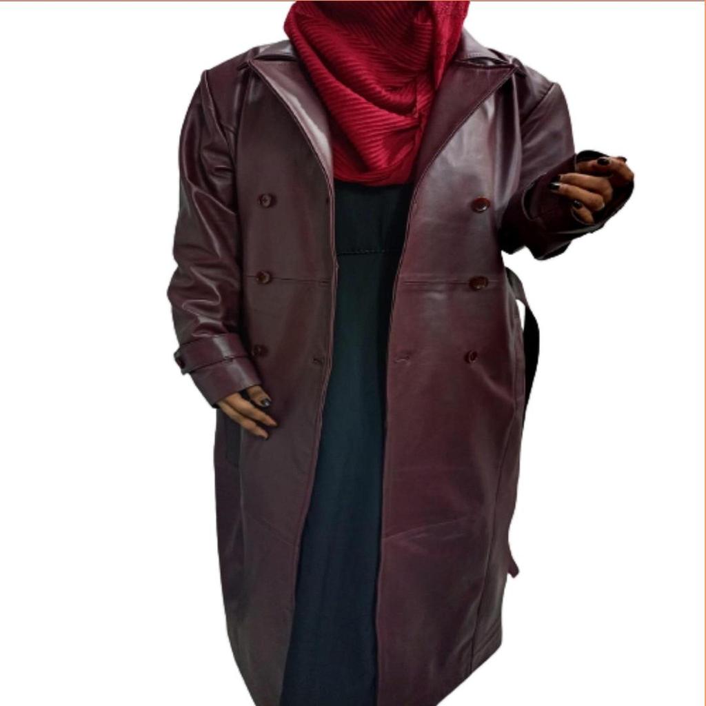 NOORA Women's Lambskin Burgundy Leather Trench Coat