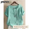JPNTKY Women's Fashion Casual Solid Color Print Short Sleeve O-Neck Blouses & Shirts