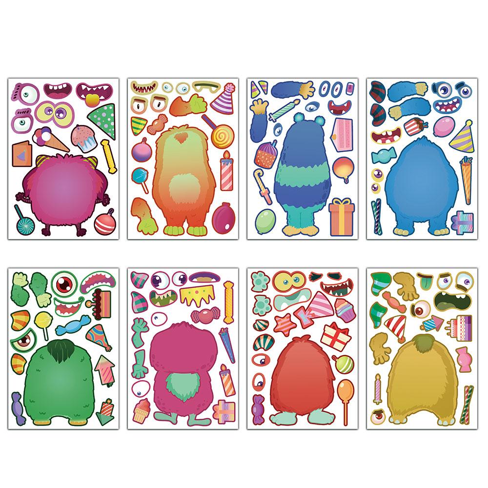 8PCS Sticker Cute Monster Puzzle Decoration Booklet Luggage Graffiti Waterproof Handmade Stickers
