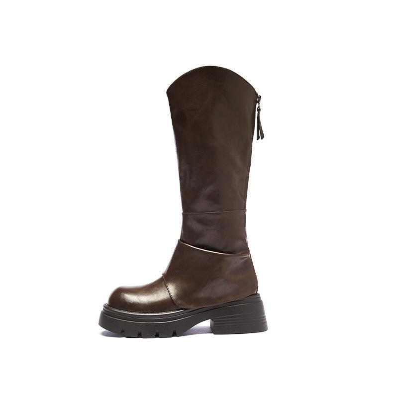 Brown boots new autumn and winter thick-soled Maillard stack boots velvet western boots