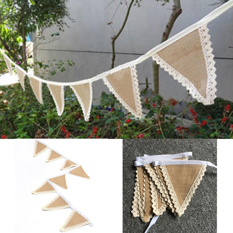 1.6M Vintage Lace Hessian Burlap Xmas Banner Shabby Chic Rustic Wedding Bunting