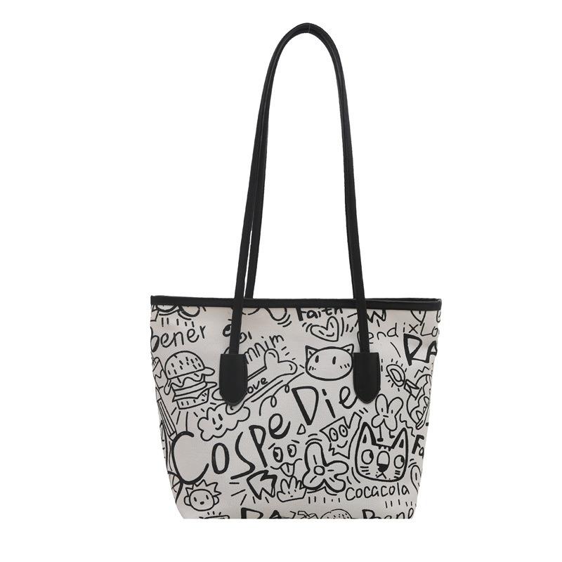 New Casual Shoulder Bag Large Capacity Armpit Bag Canvas Bag Large Capacity Trend Graffiti Portable Tote Bag