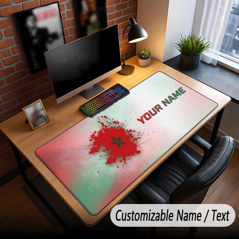 Large Mouse Pad Morocco Football Print Custom Name Text Desk Mat for Office Gaming