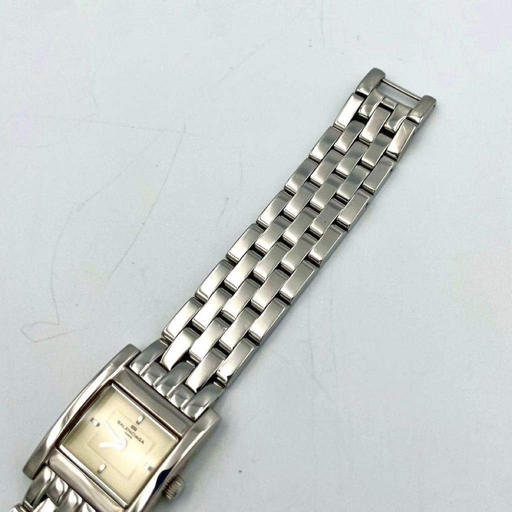 Used 984 New Battery BALENCIAGA Balenciaga Watch Square Quartz Ivory Stainless Steel Silver Ladies