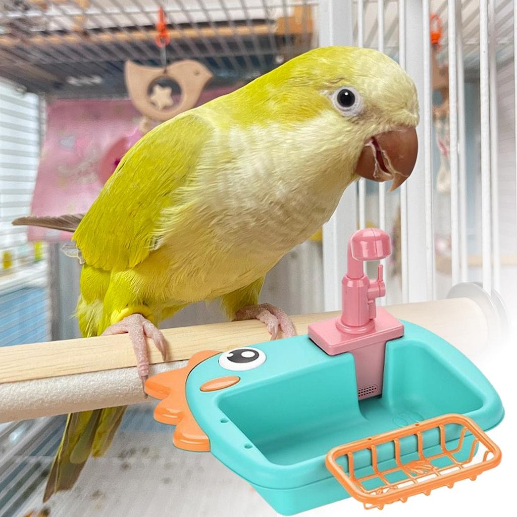Bird Shower Adjustable Parakeet Bath Bathtub With Faucet Feeding Bowl For Pet Deck Porch Backyard Balcony Patio Yard Indoor