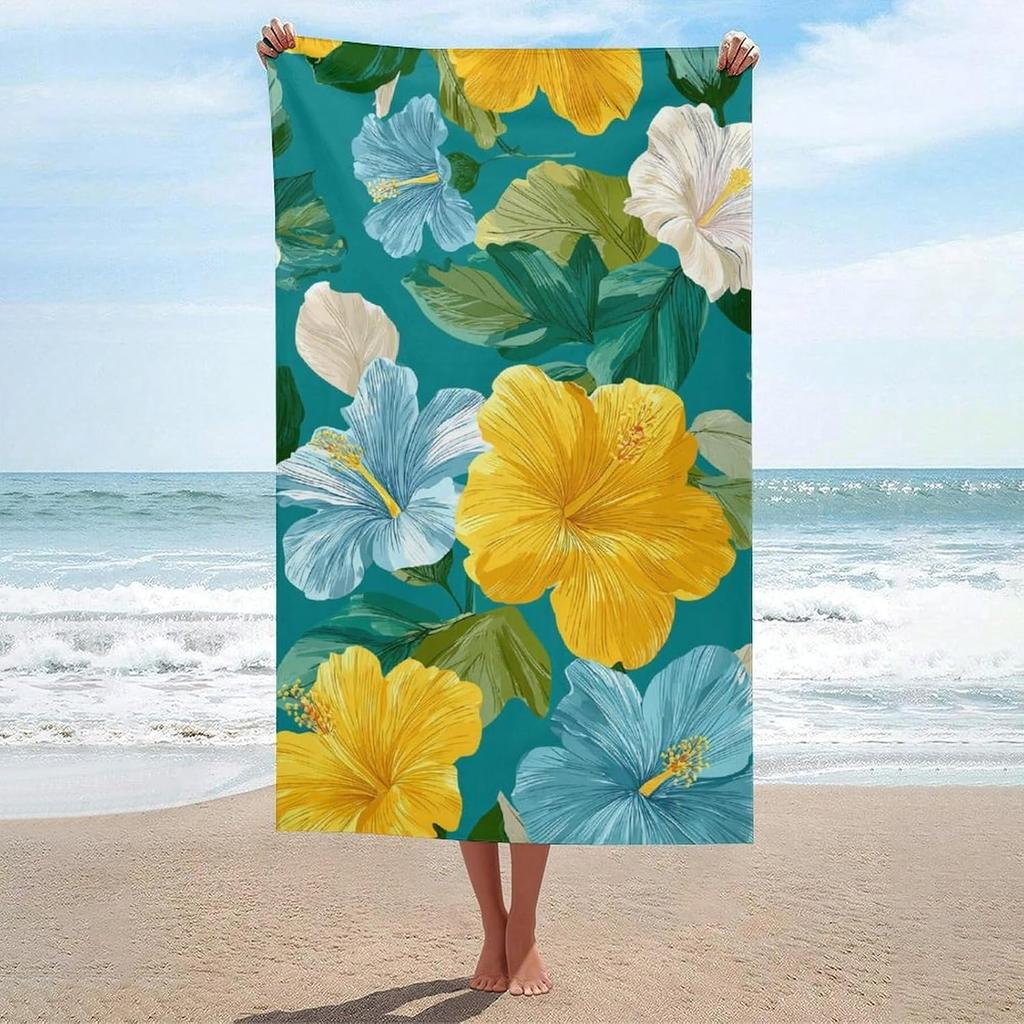 Tropical Flower Print Beach Towel Summer Boho Floral Pattern Quick Dry Sand Free Absorbent Lightweight Towel for Beach Pool