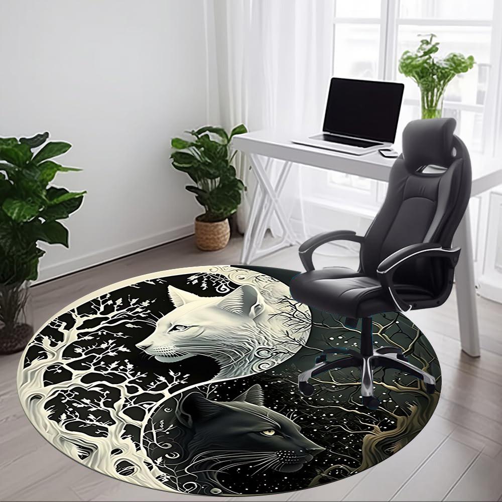 1PC Yin-Yang Cats Chair Carpet for Office Non-Slip, Lightweight, Machine Washable Rug for Office, Sleeping, Room - Holiday Decoryy251009026