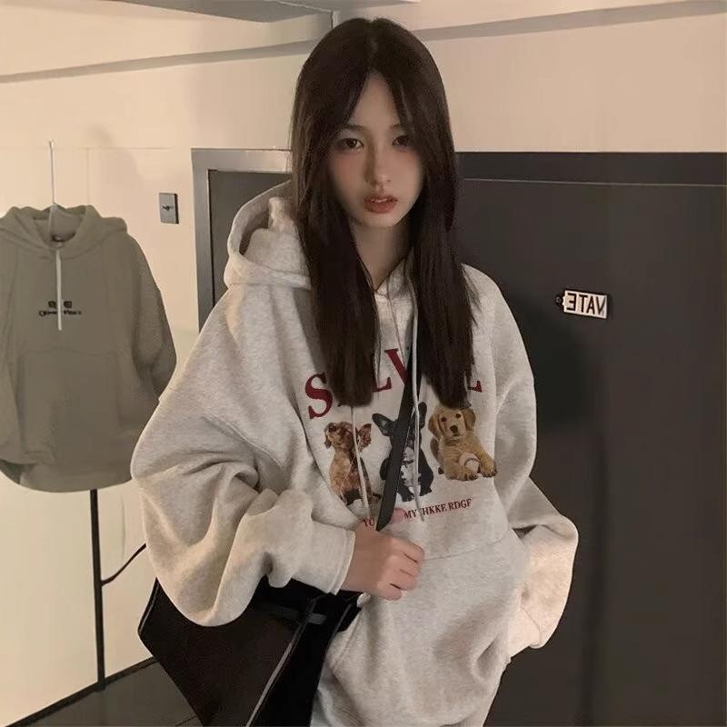 

Women s Heavyweight American-Style Grey Fleece Hooded Sweatshirt for Autumn/Winter 2025 XXL