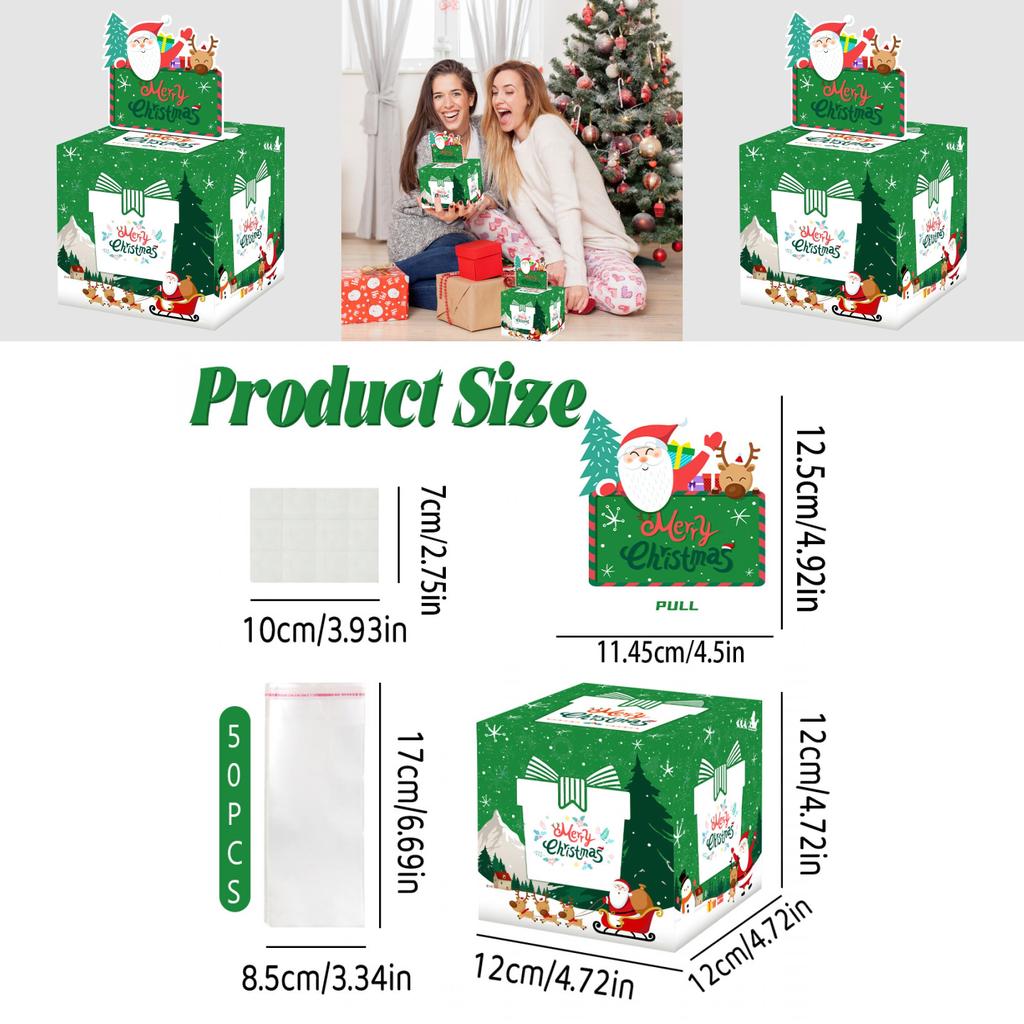 Green Christmas Gift Packaging Box With Santa Claus Print For Party And Celebration Use