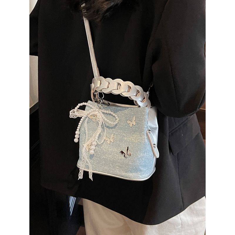 

This Year s Popular Small Bag Women Summer 2025 New Fashion Butterfly Messenger Bag Casual Korean Style Bucket Bag Sky Blue No Pendant
