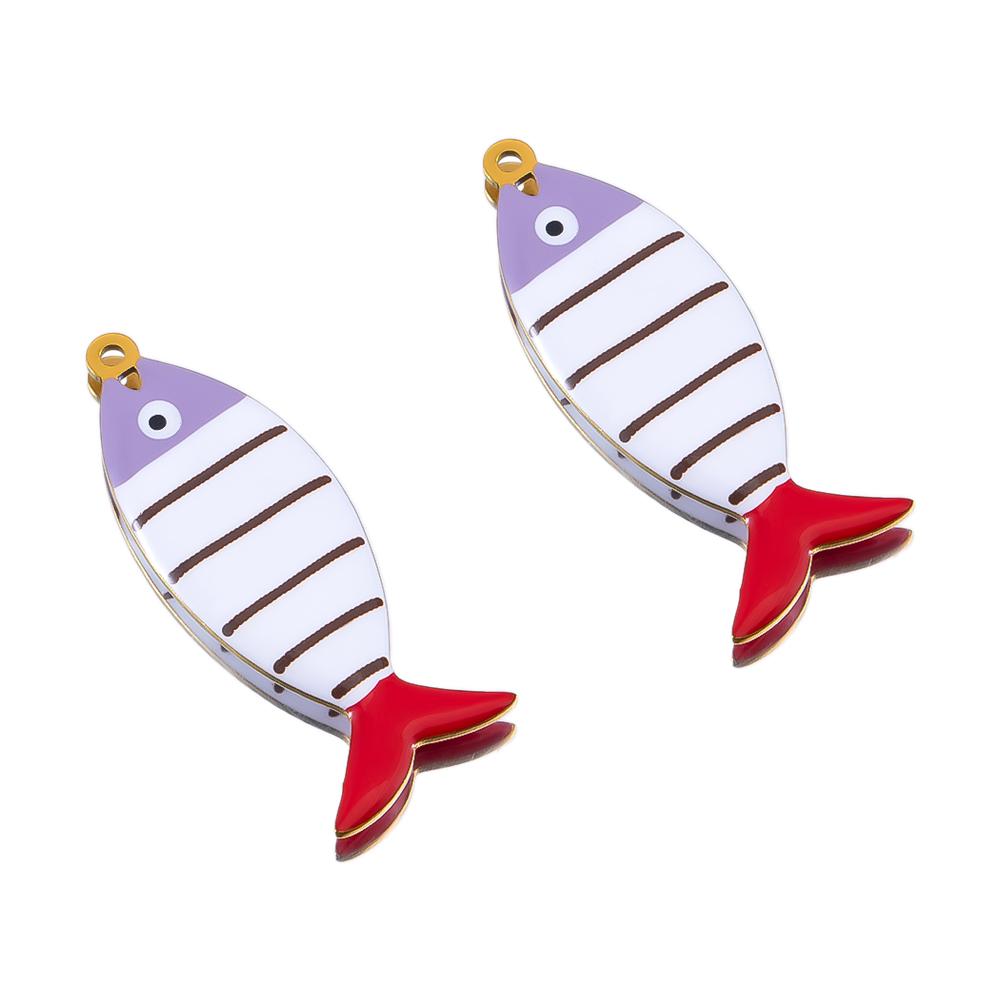 2pcs 6pcs Stainless Steel Enamel Stripe Fish Red Fish Tail Charms Animal Pendant Base for DIY Earring Necklace Jewelry Findings