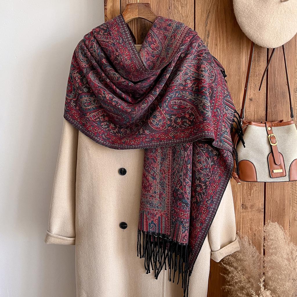 Winter  National Style Paisley Design Thick Pashmina Warm Shawl Long Tassel Print Scarf Women Keep Warm Poncho Stoles