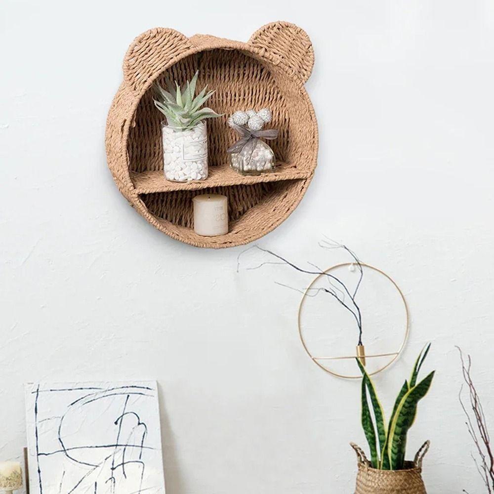 2 Tier Bear Ear Wall Mounting Shelf Handmade Hanging Storage Basket  Kids Room