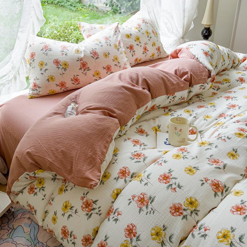 

Весенне-летний комплект из четырех предметов класса А для беременных и младенцев из стиранного хлопка для общежития, чисто хлопковое односпальное покрывало, шапка на кровать, постельное белье 2.0m Sheet 4pc quilt 2*2.4m