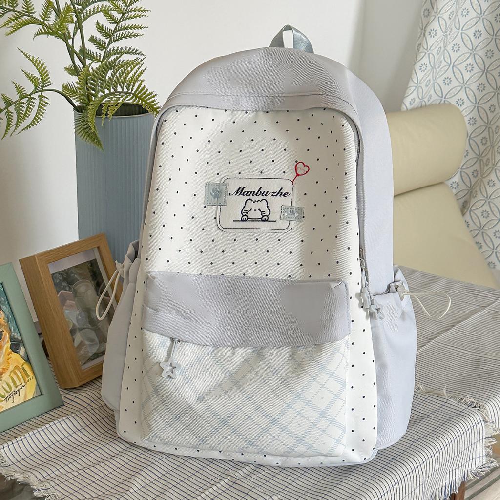 Schoolbag Japanese Contrasting Color Plaid Large Capacity Backpack Cute Bow Pendant Backpack Clock In Photo High Value Schoolbag