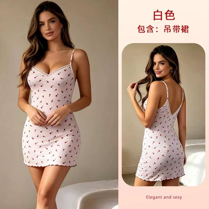 Summer Thin Ins Wind Pit Strip Digital Printing Skin-friendly Suspender Nightdress Short Women's Home Pajamas 1111