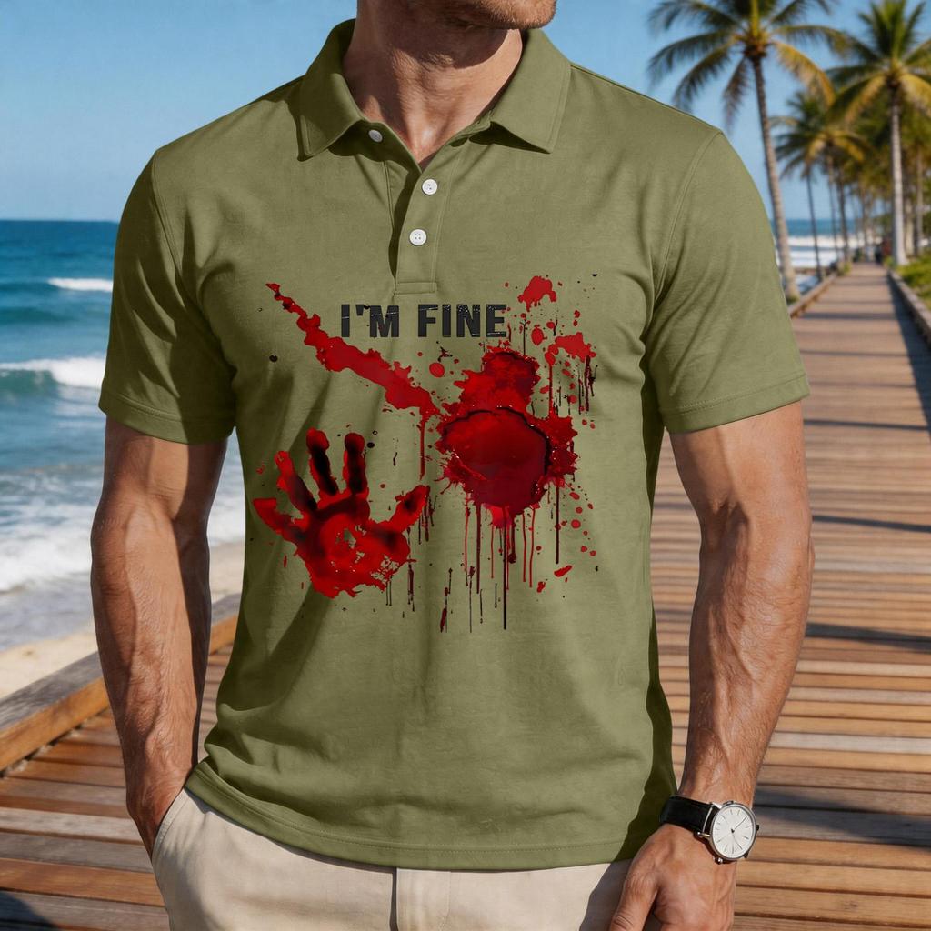 Men's Casual Short Sleeve Polo Shirt with Graphic Print Loose Fit Lightweight Comfortable Summer Top for Everyday Wear
